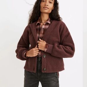 Madewell $98 Re(sourced) Fleece Chocolate Brown Teddy Bear Cardigan Sweater Fall